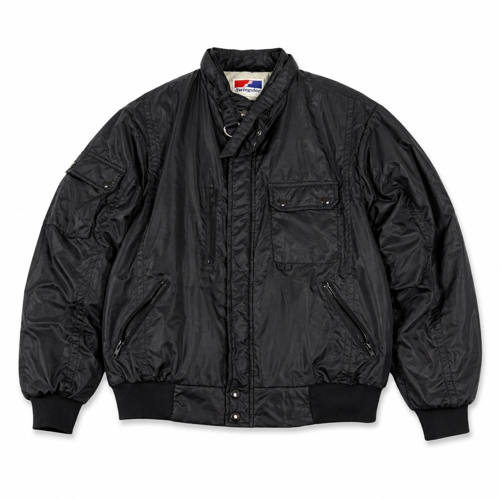 Vintage Swingster Bomber Jacket Mens L Black USA Made Flight Military Quilted